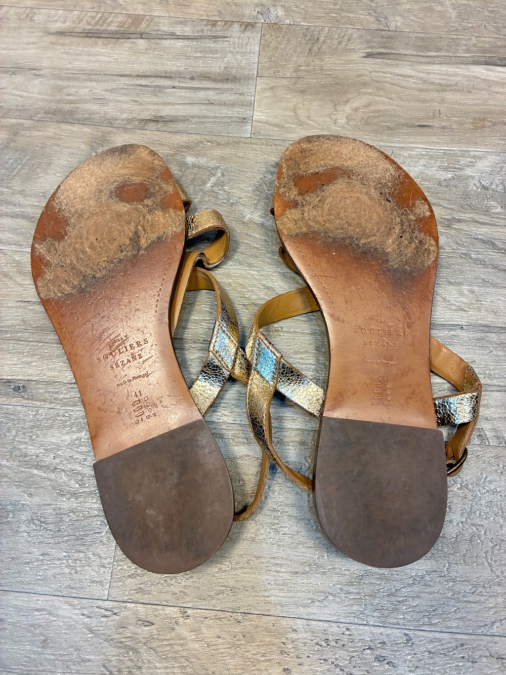 Sezane Ella Gold Strappy Leather Sandals - Picture 12 of 14